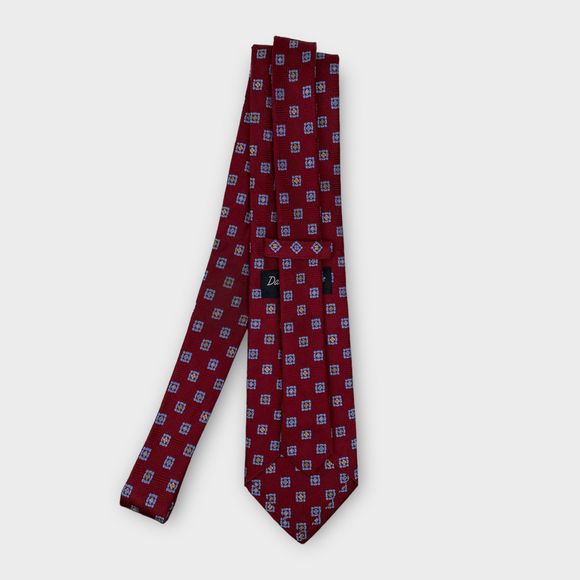 $135 David Donahue Mens Red Blue Medallion Italian Silk Handmade Tie 60L x 3.5 - Picture 7 of 12